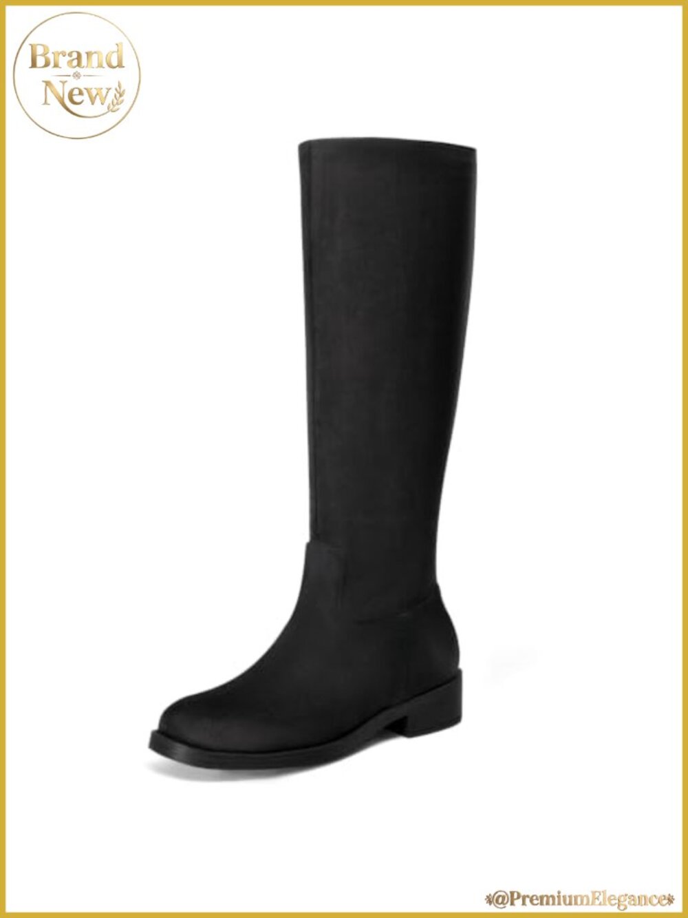 Knee High Boots for Women Flat Tall Square Toe Side Zipper Faux Suede